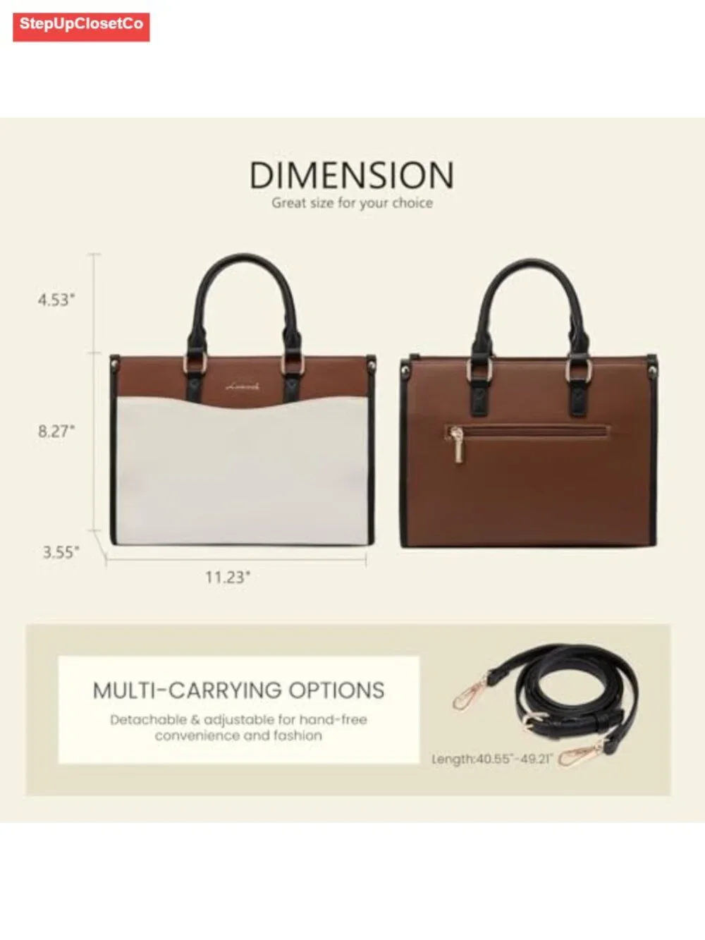 Vintage Color Block Satchel Tote Bag, Vegan Leather Top Handle Crossbody